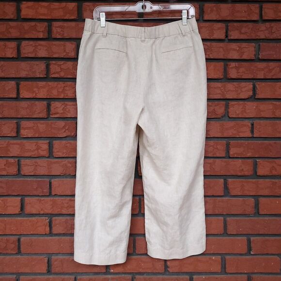 Liz Claiborne Audra Capri Crop Pants Sz 10 100% Linen Beige Chino Trouser - Picture 2 of 12